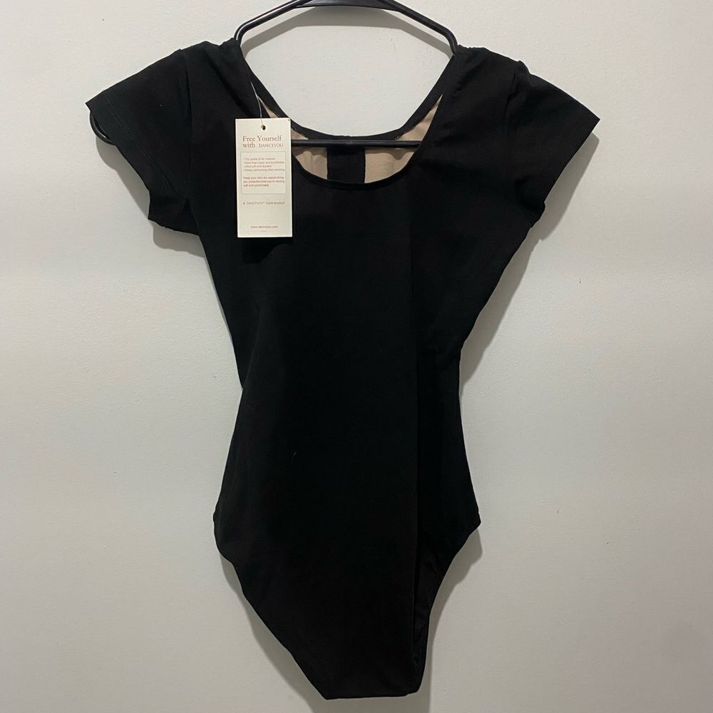 Black Bodysuit with Cap Sleeves and Scoop Neckline